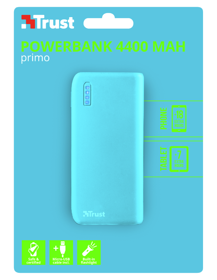 Powerbank Trust PRIMO 4400 - NEON BLUE