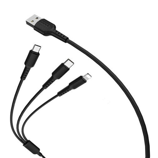 Kabal USB na mikro, C i lighting kabel Borofone BX16 crni